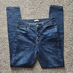 Amaryllis Button Fly Skinny Blue Jeans, Size 6